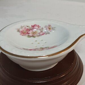 Vintage Gerold Porzellan Tea Strainer Bavaria Pattern Trimmed in Gold - West Ger
